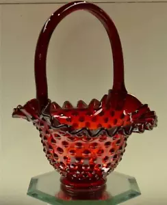 Fenton Basket RUBY RED Vintage HOBNAIL FreeUSAshp - Picture 1 of 5