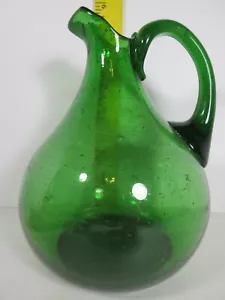 Vintage Avocado Green Mouth Blown Glass Pitcher Jug Turn of the Century Pretty - Picture 1 of 12