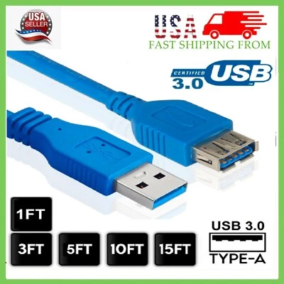 USB 2.0 3.0 Extension Extender Cable Cord USB A Male to Female 1-16FT HIGH SPEED - Image 1 of 4