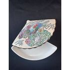 Boîte vintage chinoise TONGHI porcelaine forme de ventilateur macao pastel oiseaux asiatiques