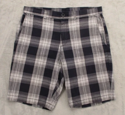 Claiborne Chino Shorts Men's 30 (Runs Big) Blue White Gray Plaid 100% Cotton - Image 1 of 4