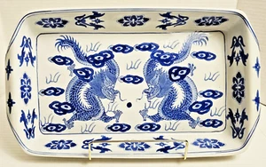 Asiatischer Drache blau-weiß Porzellan Backform - Bild 1 von 23