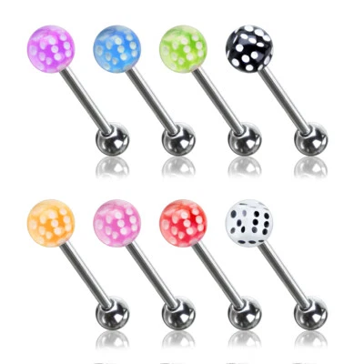 6 mm Dice Inside Clear Ball Surgical Steel Barbell Tongue Rings   14G 5/8" - Image 1 of 2