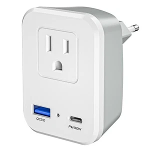 Travel Adapter Converter Type C Plug Wall Outlet Dual 2 USB for US to European - Picture 1 of 8