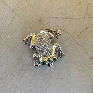 14K White Gold Diamond and Emerald Frog Brooch/Pendant 4.59g - Picture 1 of 6