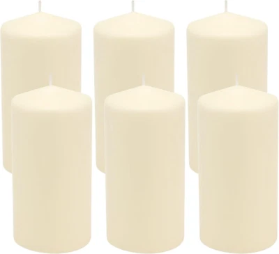 6 Pack Tall 3 X 6 Inch 65 Hour Long Burning Unscented Ivory Wax Pillar Candles - Image 1 of 4