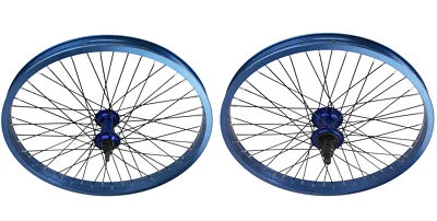 20"x2.125 BMX BICICLETA ALEACIÓN Delantera O 9T Rueda Trasera 48 Radios Cojinete Sellado Azul Foto 1 de 3