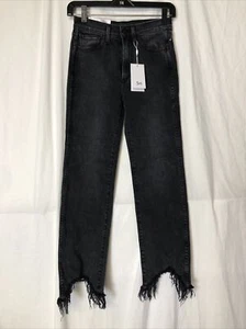 3x1 Women's Black Austin Crop Frayed Jeans Straight Leg High Rise Size 24 - Picture 1 of 2