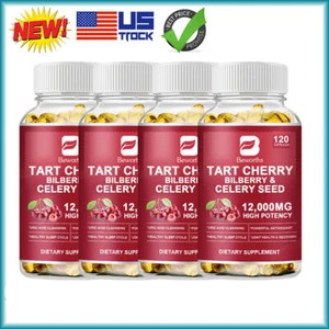 Extra Strength Tart Cherry Extract 1200mg Plus Celery Seed and Bilberry Extract - Picture 1 of 13