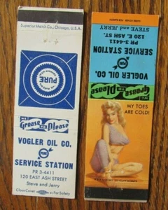 PURE OIL GAS STATION GIRLIE MATCHBOOK MATCHCOVERS: VOGLER OIL COMPANY -G19 - Picture 1 of 3
