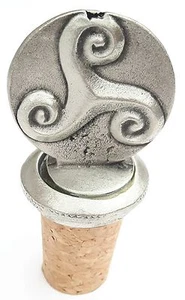 Triskele Handcrafted From English Pewter Bottle Stopper + GiftBag - Picture 1 of 6