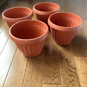 NEW 4 Planter Flower Pots, Medium Round, Heavy Duty Plastic Terracotta Style 8”