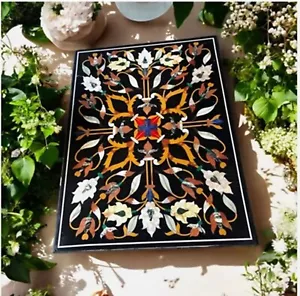 36"x24" Black Marble Center Sofa Dining Table Multi Precious Stone Inlay Decors - Picture 1 of 8