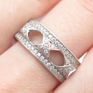 SILVIO HIDALGO 925 Sterling Silver Round-Cut Shaped C Z X Link Ring Size 10.25 - Picture 1 of 8
