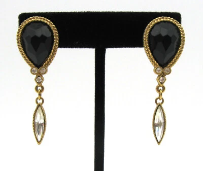 Pendientes largos colgantes de diamantes de imitación de acrílico negro 1928 tono dorado Foto 1 de 4