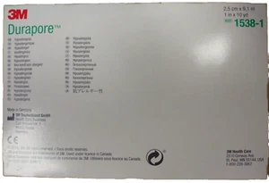 3M 1538-1 Durapore medizinisches chirurgisches Klebeband 1 Zoll x 10 Meter - 12 Rollen. Ablauf 11/2022 - Bild 1 von 3