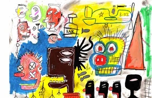 Jean-Michel Basquiat ( HEADS ) Chromolithograph Print . Embossed Stamp - Picture 1 of 1