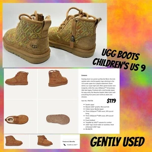 UGG Neumel II Graphic Stitch Logo Toddler Size 9 Chestnut Brown Side Zip Boots - Picture 1 of 12
