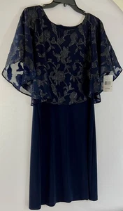 Vestido Connected Apparel Azul Marino Talla 6 Sin Mangas Pullover Encaje 15" Lg Mantón Cuello - Imagen 1 de 13