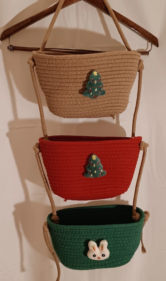 Cestas colgantes de pared de 3 niveles organizadoras sobre la puerta, almacenamiento colgante tejido boho Foto 1 de 4