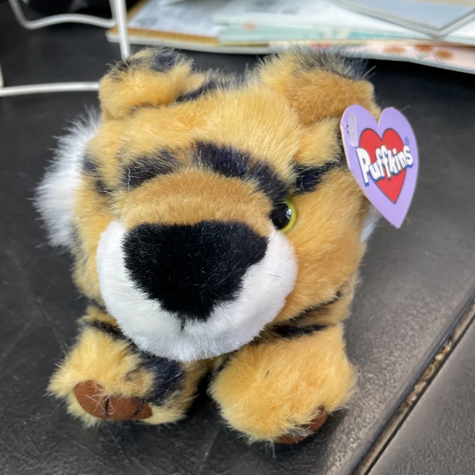 SWIBCO Puffkins Tipper Tiger Beanbag Plush Toy w/ Tags Striped Vintage 1990s 4" - Image 1 of 1