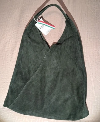 Cheval Firenze Италии из натуральной замши кожи большой Hobo/сумка с короткими ручками охотник зеленый новый с Ярлыками! - Изображение 1 из 4