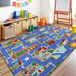 Blue Car Road Kid Rug Carpet Playmat for Playoom Traffic Road Play Mat for No... - Picture 1 of 6