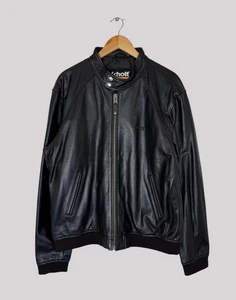 Schott NYC Black Leather Cafe Racer Style Bomber Jacket Motorcycle/Bikers - 2XL - Picture 1 of 14