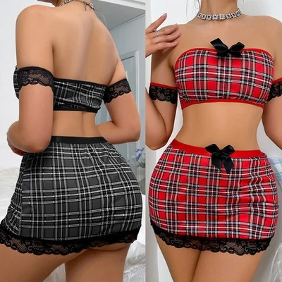 Camiseta Regata Feminina Sexy Lingerie Escolar Menina + Saia Curta Bodycon Roupa de Camisola - Imagem 1 de 4