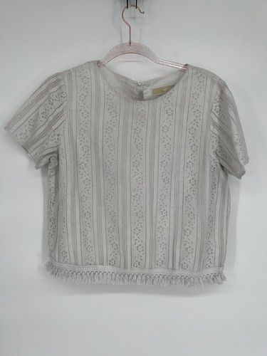 Top Michael Kors pizzo donna taglia M bianco manica corta carriera foderato nappe