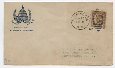 1927 1.5 cent harding 4th bureau #633 FDC Gorham cachet [y9474] - Image 1 of 3