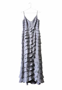ADRIANNA PAPELL Kleid grau schimmernd Maxi Stufen Spaghettiträger lang formell Gr. 8P - Bild 1 von 8