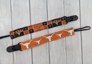 Texas Pacifier Clip Baby Shower Gift Pacifier Holder, Stocking Stuffer Longhorns - Picture 1 of 1