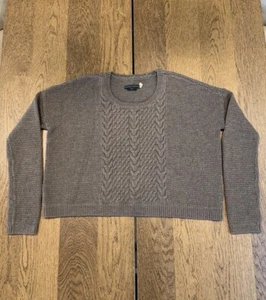 Alice + Olivia 100% Wool Cable Knit Sweater Women’s Sz M Taupe Brown Cropped - Picture 1 of 10