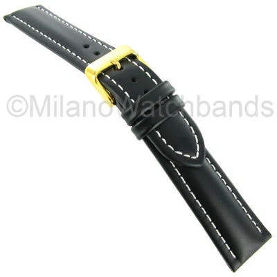 18mm deBeer Black Contrast Stitched Oil Tanned Leather Watch Band Fits Breitling - Image 1 of 3