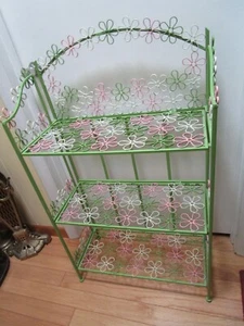 Vintage Folding Metal 3-shelf Unit Stand Etagere display daises pattern 40"x 23" - Picture 1 of 23