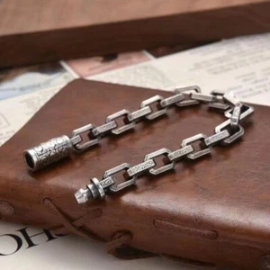 Men Heavy Stainless Steel Bracelet engraved Link Chain Bracelet Perfect Gift 🎁 - Picture 1 of 4