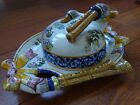VINTAGE BUTTER DISH FRENCH FAIENCE HENRIOT QUIMPER circa 1930s' bagpipes BRETON