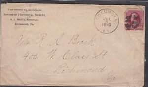 USA 1890 ADVERTISING COVER ENVELOPE SOUTHERN HISTORICAL SOCIETY RICHMOND VA - Picture 1 of 2