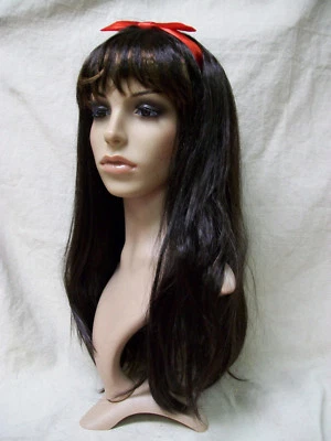 Peluca trenzas encantadas marrón 2 tonos cinta roja lazo cuento de hadas princesa Blancanieves Foto 1 de 4