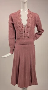 VINTAGE 1980’S 2 PC KNIT SWEATER DRESS SET W LACING FRONT BY LILLIE RUBIN - Picture 1 of 6