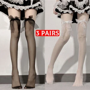 3x Sexy Womens Lace Bow Middle Stockings Tights Top Hold Up Thigh High Pantyhose - Picture 1 of 8