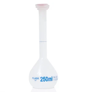 Plastic Volumetric Flask with Plug Cap, 250ml, Polypropylene, Class B (Case 25) - Picture 1 of 1
