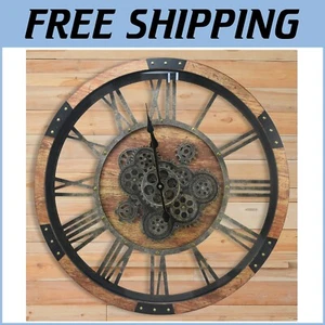 Large 27-Inch Real Moving Gears Wall Clock - Rustic Vintage Decorative Timepiece - Picture 1 of 9