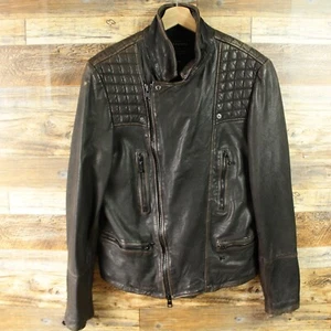 All Saints Leather Biker Jacket Large Mens Full Zip - Picture 1 of 16