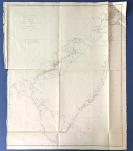 1851 U.S. Coast Survey Map New York City to Cape Henlopen New Jersey Bache - Picture 1 of 4