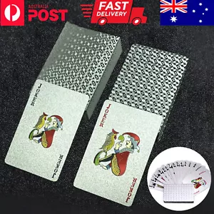 Poker Waterproof PVC Plastic Playing Cards Silver Plated Plaid Magic Tricks Tool - Picture 1 of 8