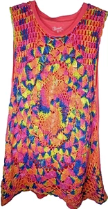 Flowers by Zoe Girls Sz L Tie Dye Crochet Shirt Boutique Top Tunic - Picture 1 of 10