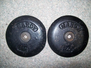 vtg MARCY BARBELL 1 1/4s END CAPS BODYBUILDING Fitness STRONGMAN york DUMBBELLS - Picture 1 of 4