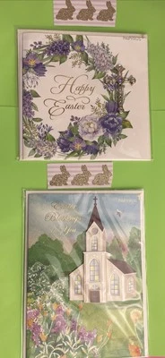 Papyrus Easter Card Religious 3D Metal Cross Jewel Inlay 3D Wreath & Church - Image 1 of 4